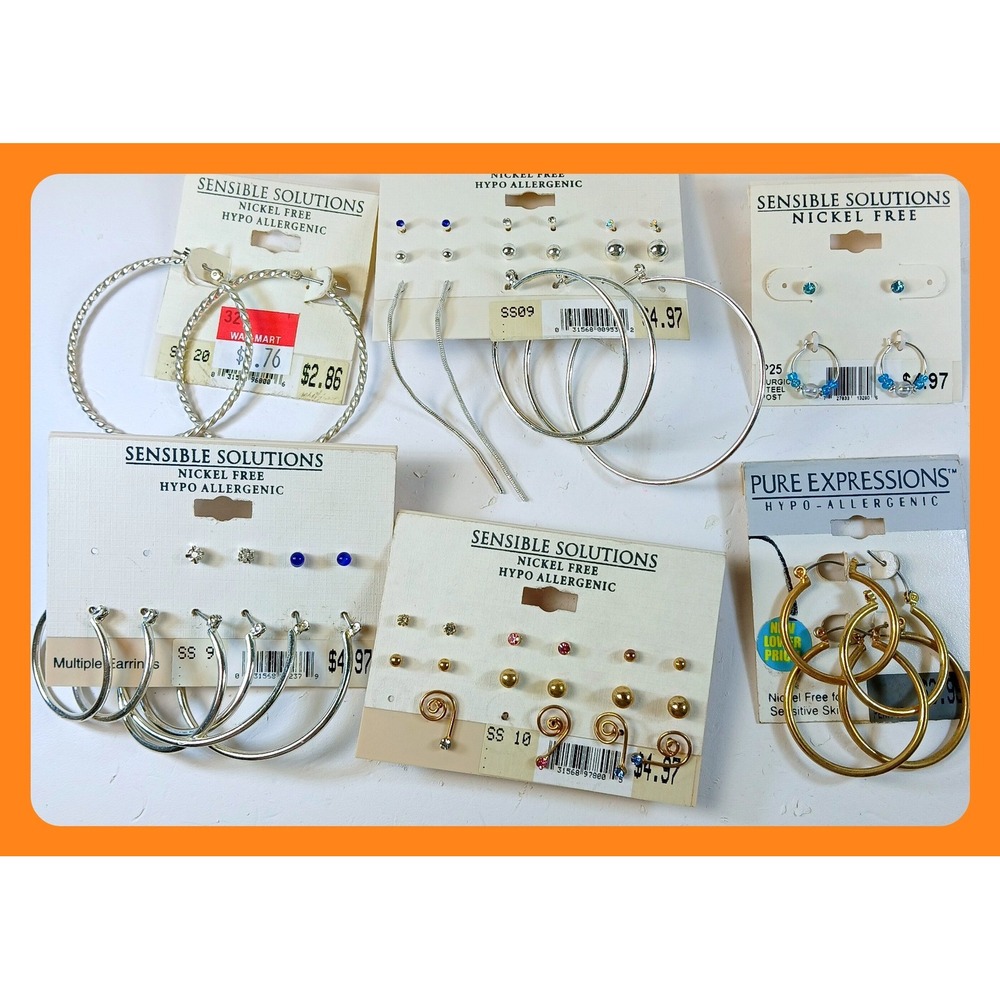 Vintage Y2K Earring Lot Sensible Solutions Pure Expression Hoops Studs Deadstock